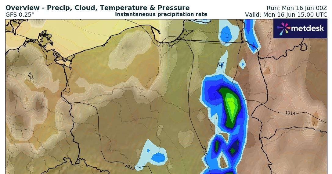 Warunki w Polsce zrobią się wymagające, przede wszystkim z powodu deszczu i burz /wxcharts /
