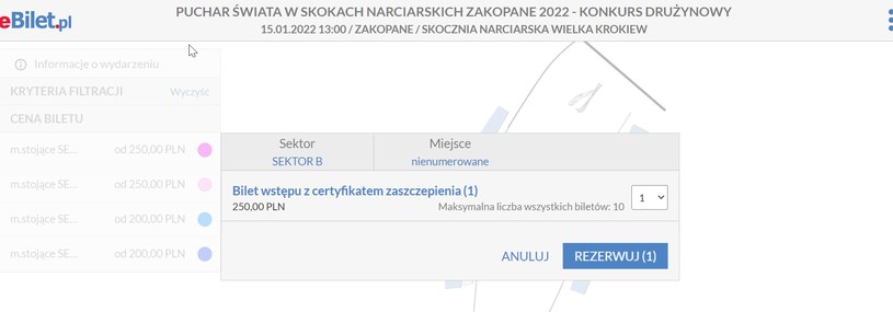 Wciąż są bilet na skoki w Zakopanem. Przy zakupie trzeba zadeklarować posiadanie certyfikatu szczepienia przeciwko COVID-19 /materiał zewnętrzny