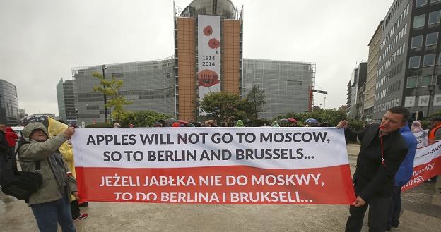 Wczorajszy protest polskich sadowników w Brukseli /EPA