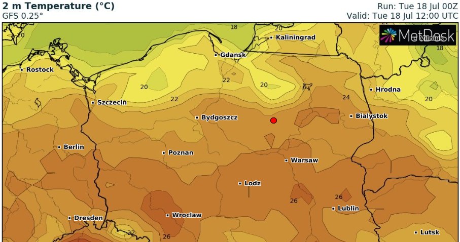 We wtorek będzie ciepło, ale nie upalnie. Temperatury nie przekroczą 27 st. C /wxcharts /