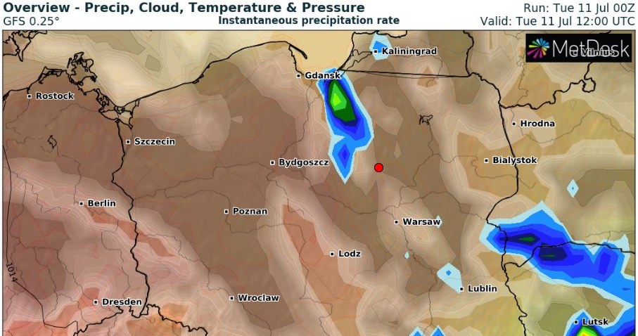 We wtorek będzie ciepło, ale w wielu miejscach kraju może też padać oraz grzmieć /wxcharts /