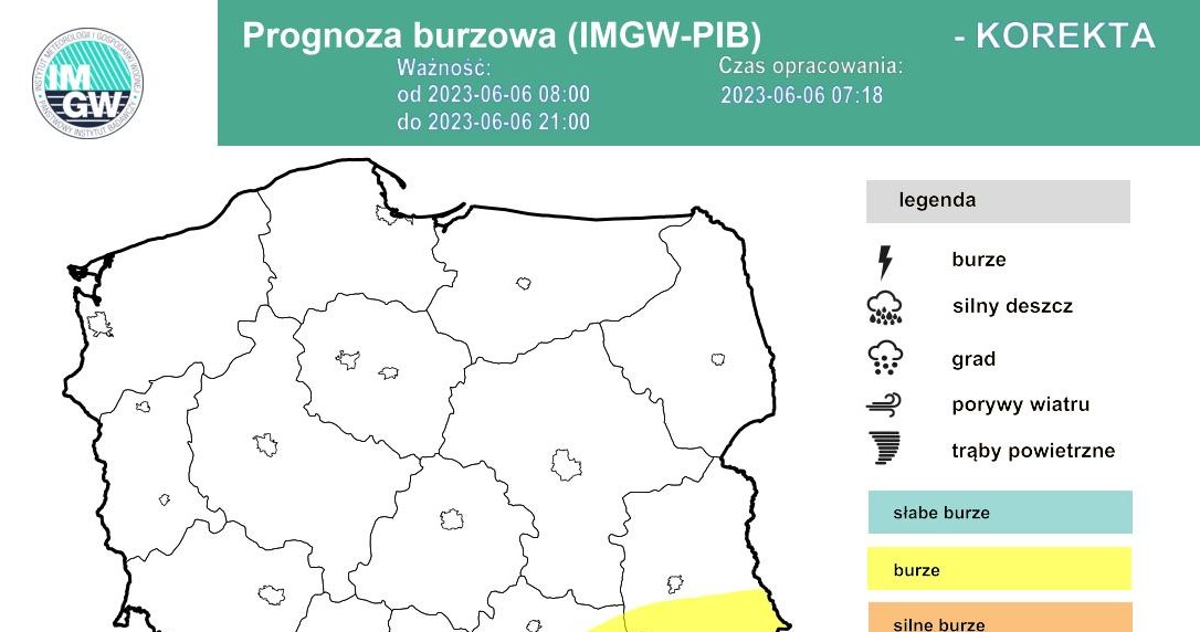 We wtorek burze z gradem mogą się pojawić na południu Polski /IMGW /