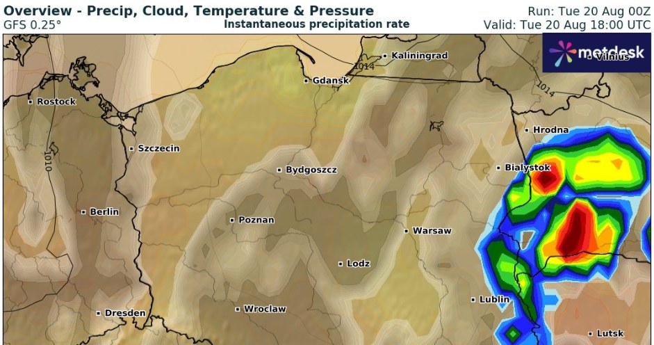 Most of the heavy downpours and storms are expected to hit the eastern part of the country on Tuesday /wxcharts/