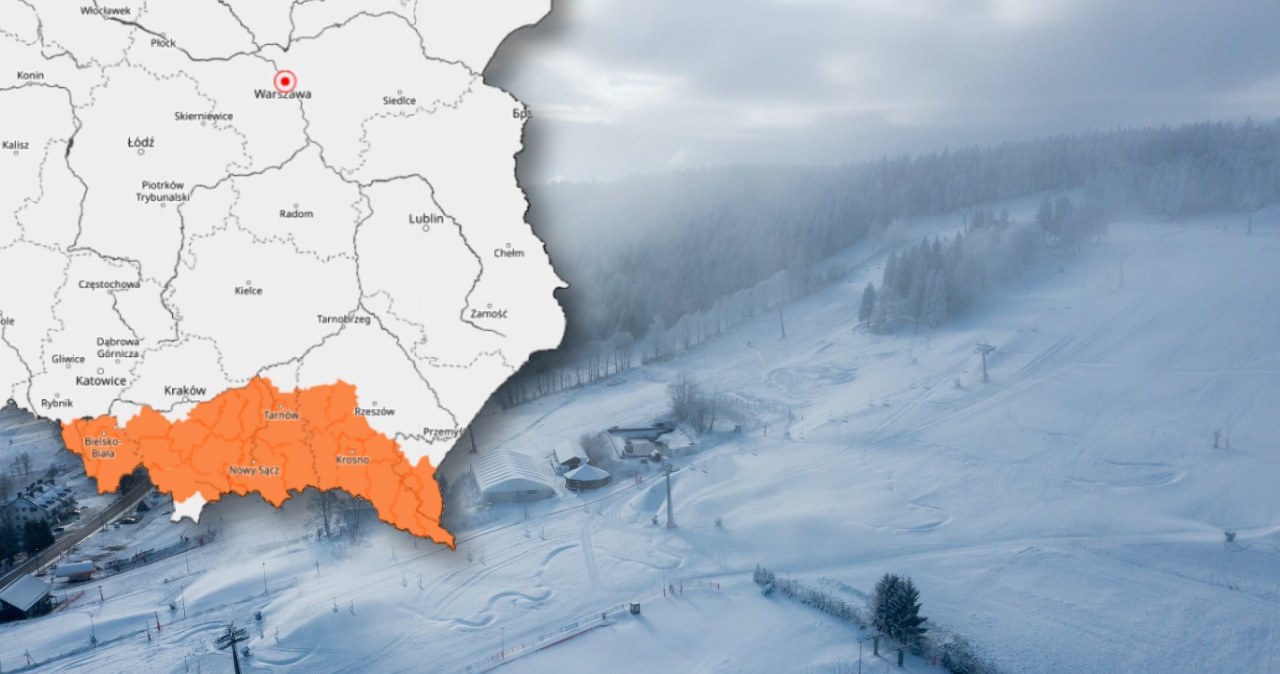 We wtorek spadnie sporo śniegu i deszczu, głównie w na południu i w centrum. Z powodu ocieplenia na południowym wschodzie możliwe będą groźne roztopy /PAP/Maciej Kulczyński/IMGW /