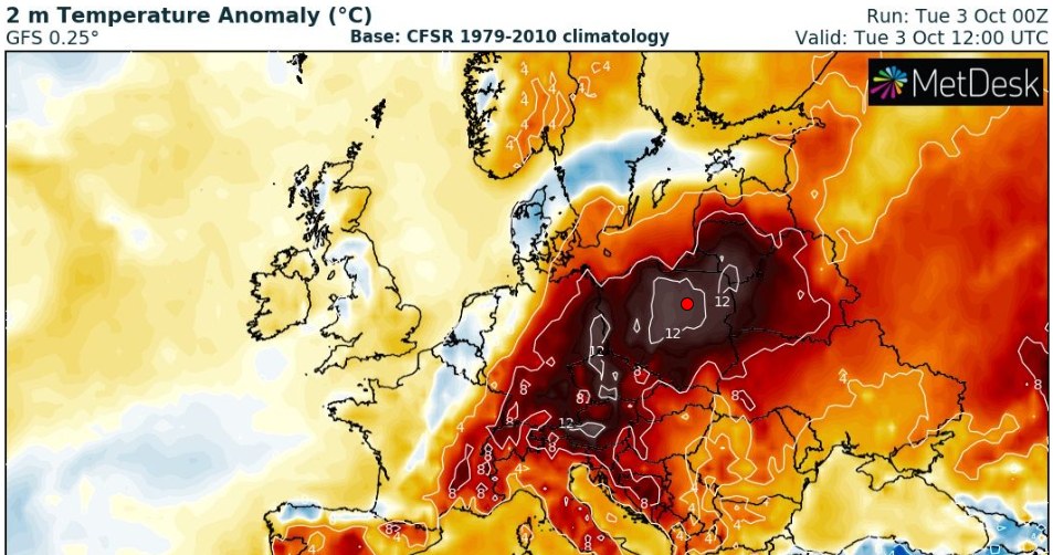 We wtorek w Polsce padł rekord temperatury dla października. W Legnicy było niemal upalnie /wxcharts