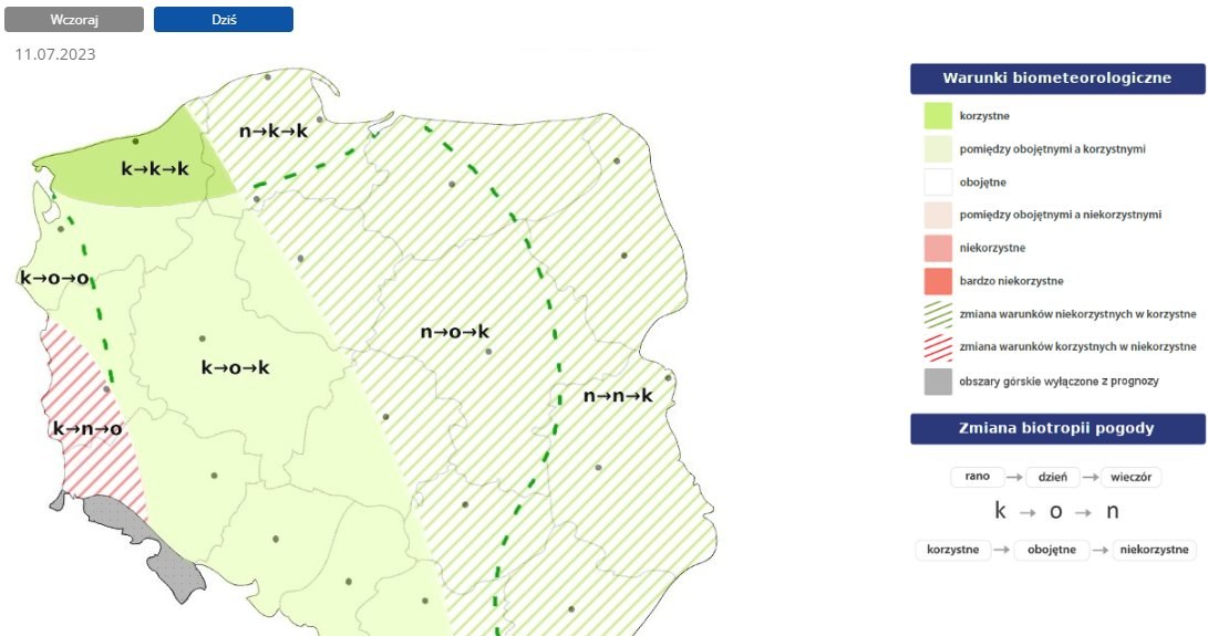 We wtorek warunki biometeorologiczne będą przeważnie korzystne /IMGW /