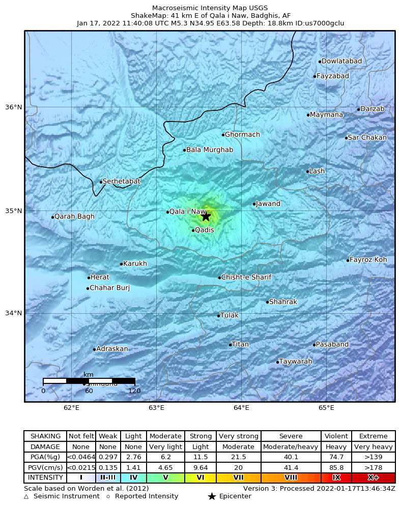 Według Europejsko-Śródziemnomorskiego Centrum Sejsmologicznego (EMSC) trzęsienie miało magnitudę 5,6, a zdaniem Amerykańskiego Instytutu Geofizycznego (USGS) - 5,3. /	PAP/EPA/USGS HANDOUT /PAP