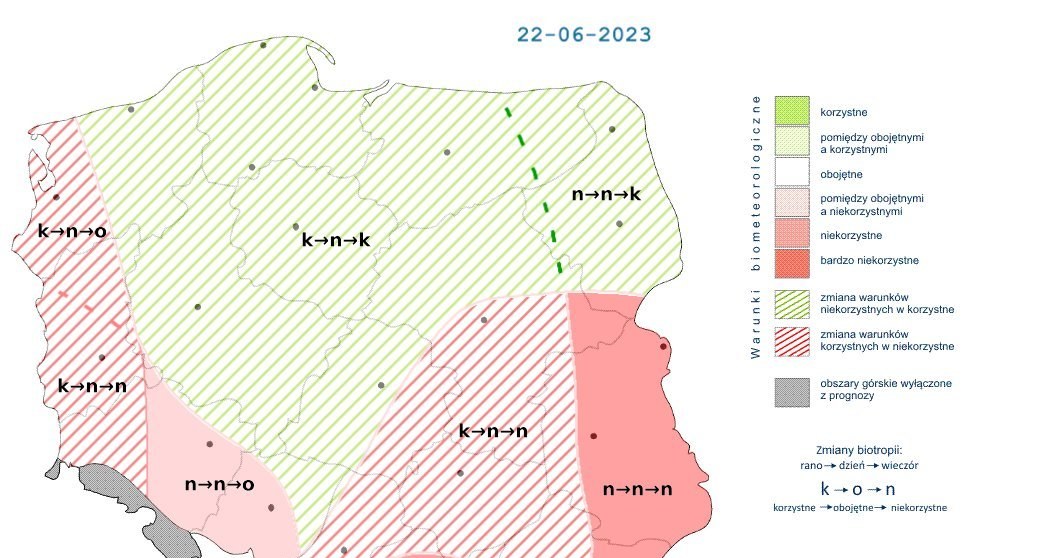 Według specjalistów z IMGW warunki biometeorologiczne w czwartek w dużej części kraju będą niekorzystne /IMGW /