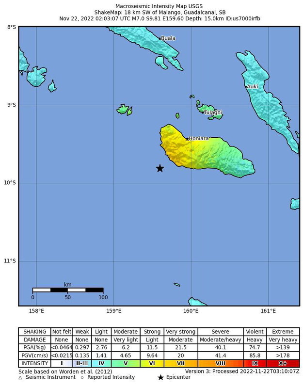 Według USGS epicentrum wstrząsów znajdowało się pod dnem oceanu na głębokości 13 km /US Geological Survey / HANDOUT /PAP/EPA