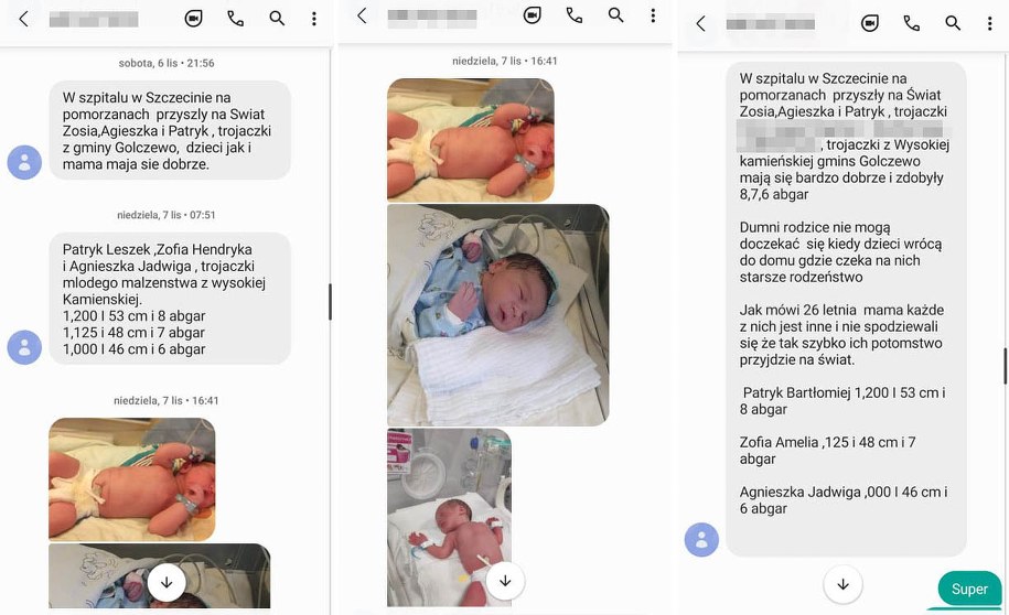 Wiadomości o narodzinach trojaczków /kamienskie.info /