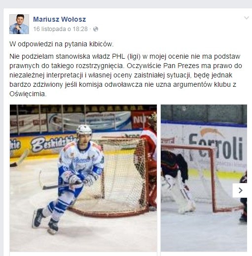 Wiceprezes Mariusz Wołosz broni reguł w polskim hokeju. /INTERIA.PL