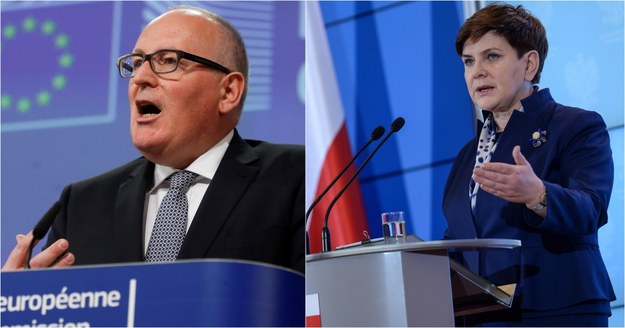 Wiceprzewodniczący KE Frans Timmermans i premier Beata Szydło /EPA/Marcin Obara/OLIVIER HOSLET /PAP