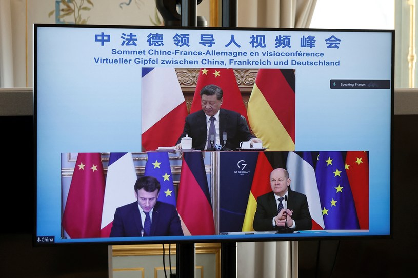 Wideokonferencja przywódców Chin, Niemiec i Francji /Benoit Tessier /PAP/EPA
