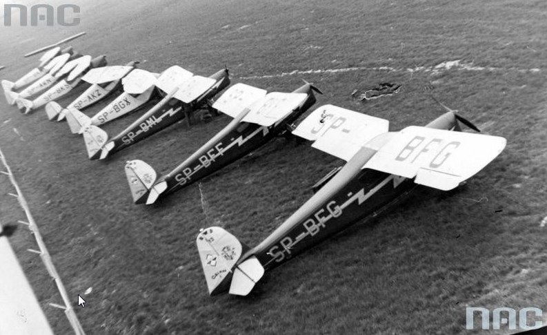Widok grupy samolotów RWD-13 na płycie lotniska /Z archiwum Narodowego Archiwum Cyfrowego