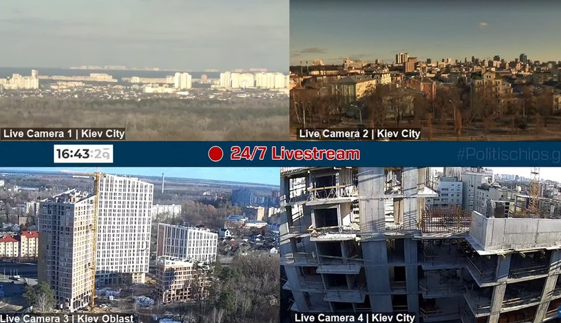 Widok na żywo z kijowskich kamer Fot. YouTube/Politischios.gr /materiał zewnętrzny
