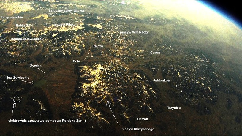Widok z misji SEBA-9 z zaznaczonymi miejscami w Polsce. Źródło: Tomasz Brol. /Kosmonauta