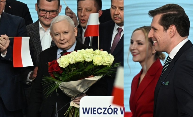 Wieczór wyborczy PiS. Tobiasz Bocheński tłem Jarosława Kaczyńskiego