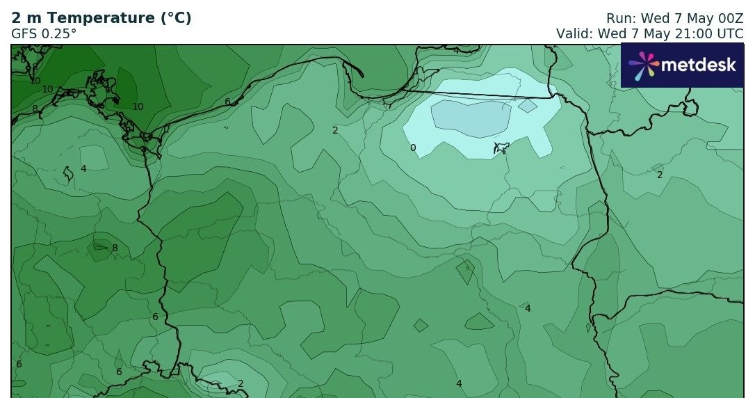 Wieczorem i w nocy wrócą przymrozki, które najsilniejsze będą na północnym wschodzie /wxcharts /