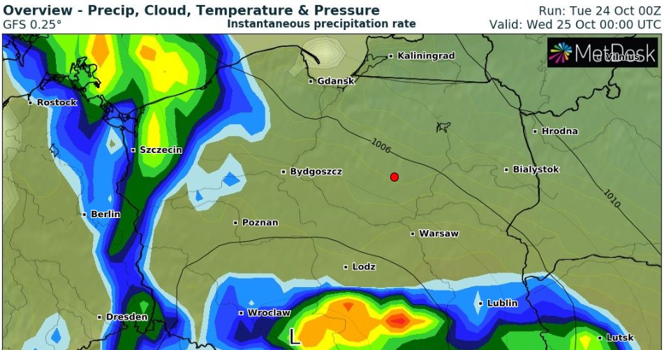 Wieczorem i w nocy z wtorku na środę duże opady deszczu prognozowane są przede wszystkim na południu kraju /wxcharts /