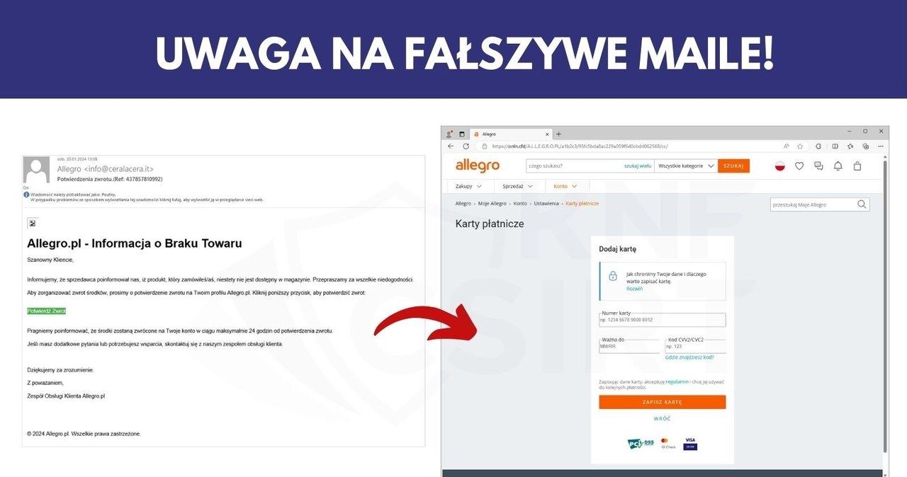 Wiele rzeczy może wskazywać na to, że dana wiadomość jest oszustwem. Między innymi chodzi o nazwy witryn i adresy mailowe, a także błędy w tekście /CSIRT KNF /Twitter