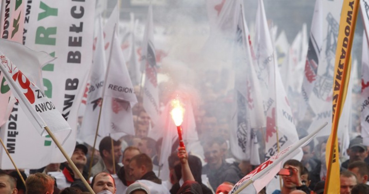 Wielka, górnicza manifestacja w Katowicach