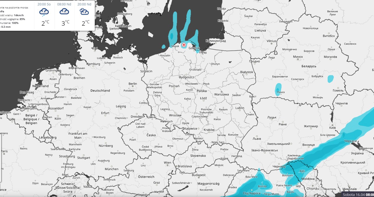 Wielka Sobota to również delikatne opady deszczu dla mieszkańców Pomorza /IMGW-PIB /materiały prasowe