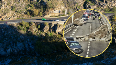 Wielkie bloki skalne runęły na autostradę. Głaz uderzył w samochód