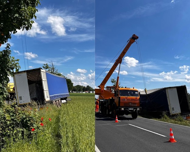 Wielkopolskie. Wyciągania ciężarówki z rowu, czasowo zablokowana dk nr 10 /Pan Adrian /Gorąca Linia RMF FM