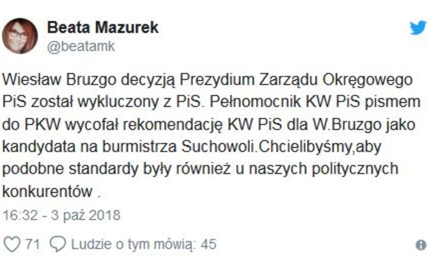 Wiesław Bruzgo wykluczony z PiS. PO zawiadamia prokuraturę ws. mowy nienawiści 