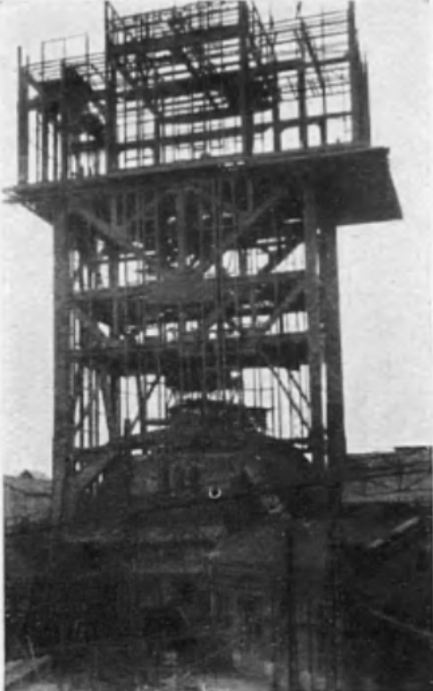Wieża podczas budowy /Parts of book: Beuthen O./S., 1929, Berlin, Dari Verlag /domena publiczna
