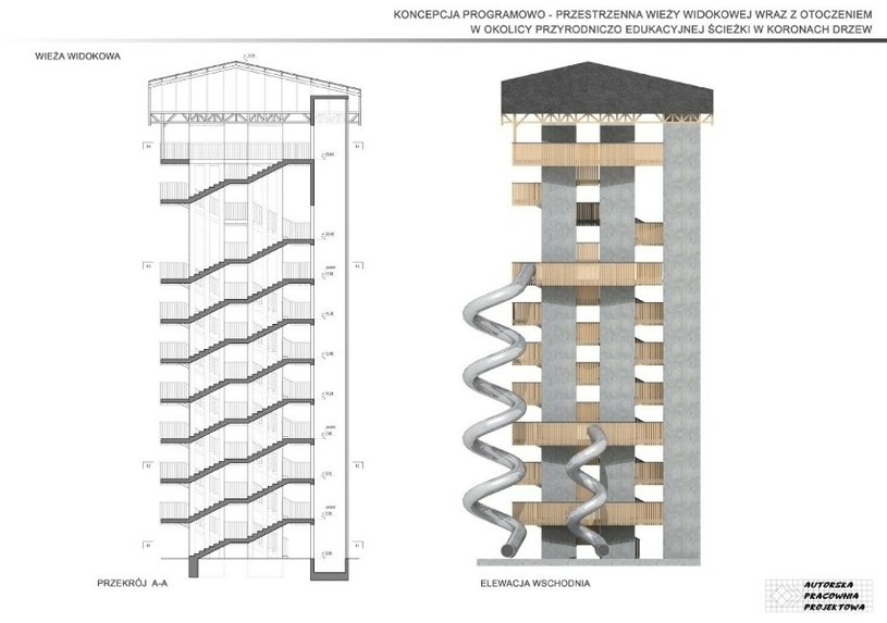 Wieża widokowa w Ciężkowicach ma mieć szklane windy, zjeżdżalnie i kilka tarasów widokowych. /Urząd Gminy Ciężkowice /materiał zewnętrzny