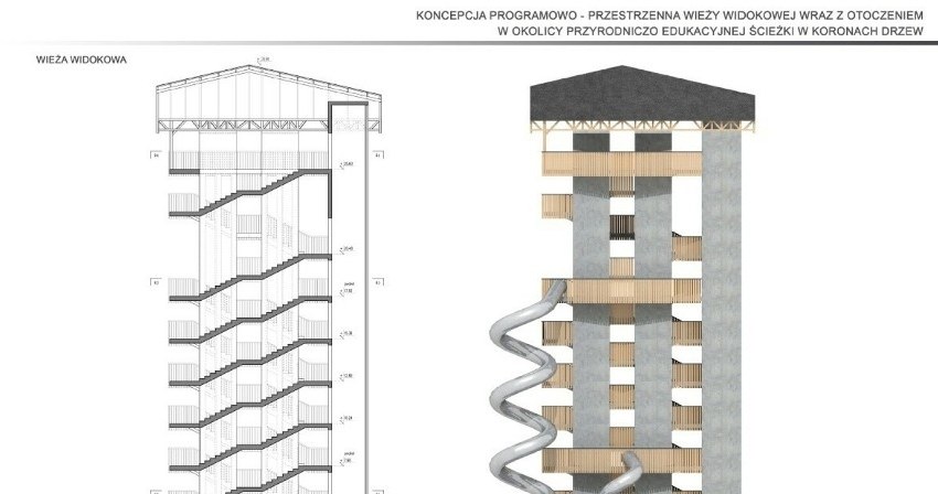 Wieża widokowa w Ciężkowicach ma mieć szklane windy, zjeżdżalnie i kilka tarasów widokowych. /Urząd Gminy Ciężkowice /materiał zewnętrzny