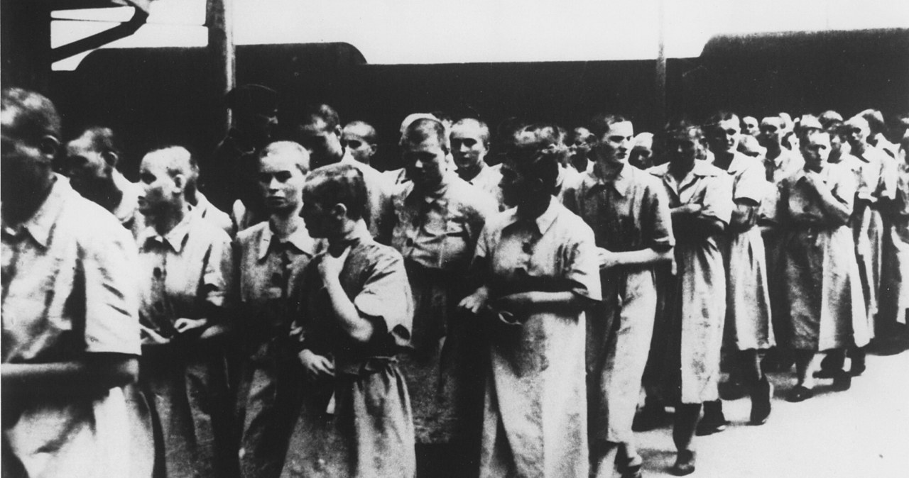 Więźniarki z ogolonymi głowami. Birkenau 1944 r. /AKG Images /East News