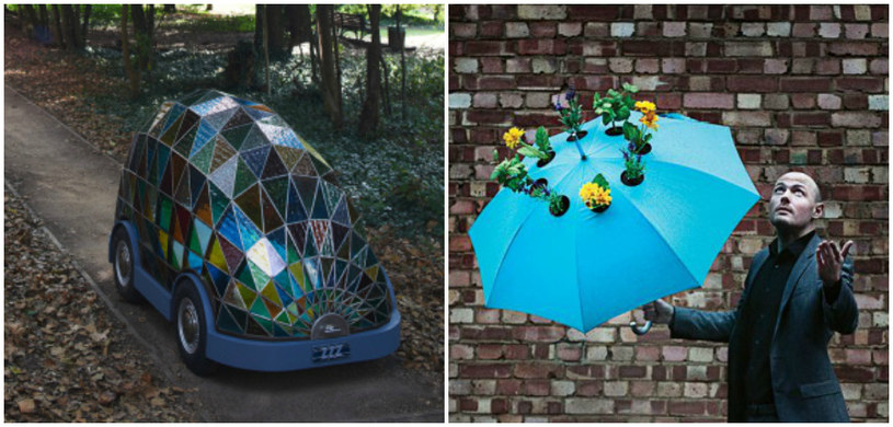 Wilcox zaprojektował też "samochód przyszłości", w którym da się spać i parasolkę z małym ogródkiem /materiały prasowe