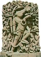 Wisznu w postaci dzika - waraha - podnosi kłem opartą o jego ramię Bhumadewi - boginię Ziemi, kt /Encyklopedia Internautica
