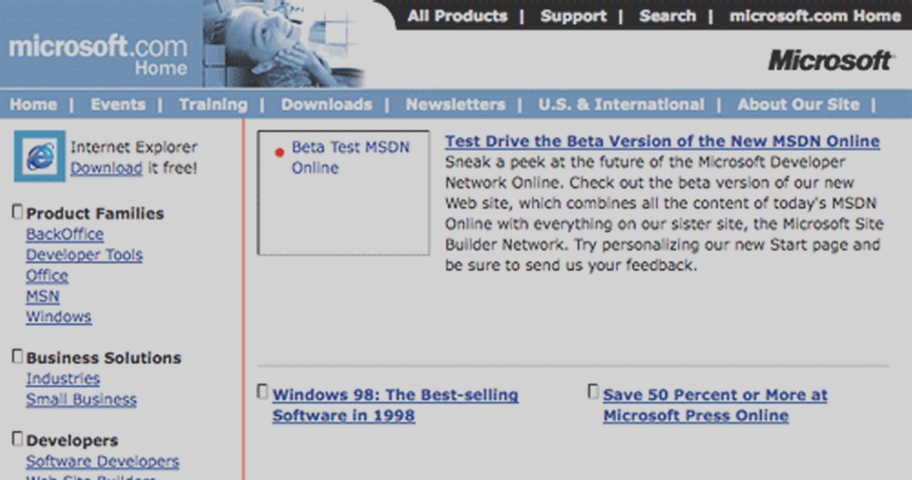 Witryna główna Microsoftu w 1998 roku /Microsoft /materiały prasowe