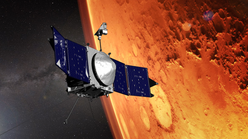 Wizja artysty, przedstawiająca MAVEN orbitującą wokół Marsa /NASA/GSFC /NASA