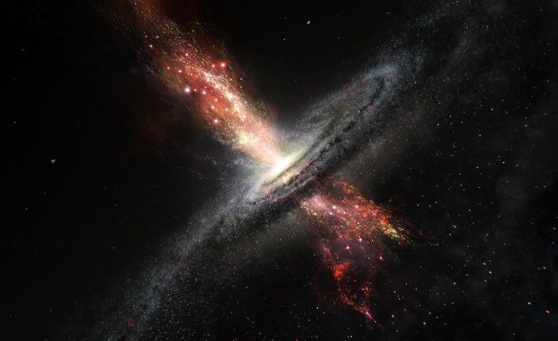 Wizja artystyczna gwiazd rodzących się z wiatrów supermasywnej czarnej dziury /materiały prasowe
