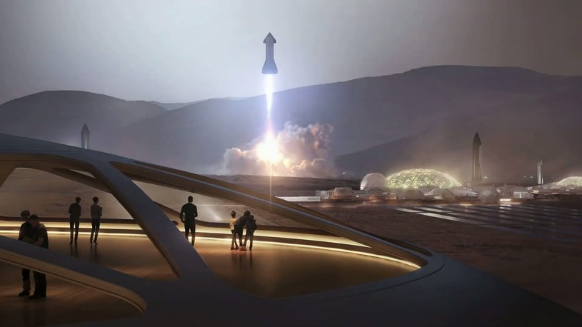 Wizja artystyczna kolonii na Marsie. W tle Starship /SpaceX /materiały prasowe