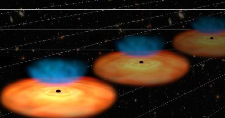 Wizja artystyczna kwazarów jako kosmicznych kamieni milowych /NASA