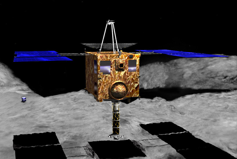 Wizja artystyczna sondy Hayabusa 2 tuż nad powierzchnią planetoidy Ryugu /materiały prasowe