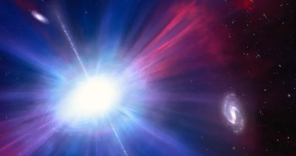 Wizja artystyczna wybuchu LFBOT pomiędzy dwoma galaktykami /NASA/ESA/NSF's NOIRLab/M. Garlick/M. Zamani /materiał zewnętrzny