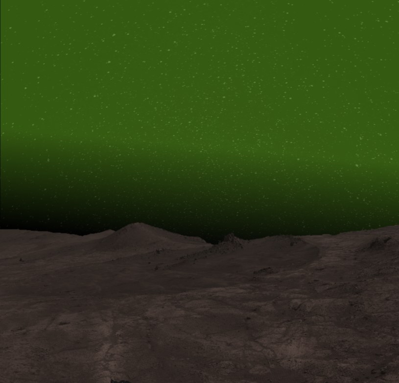 Wizja artystyczna zielonej poświaty na Marsie /	NASA/JPL-Caltech/Cornell Univ./Arizona State Univ.– E. W. Knutsen /materiał zewnętrzny