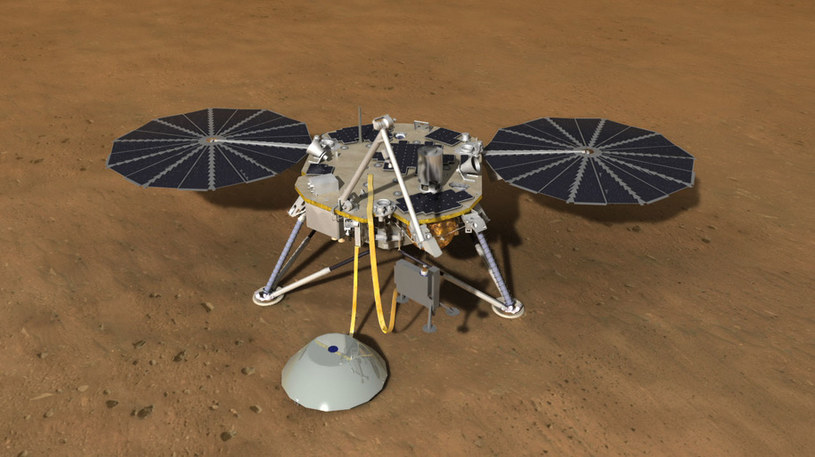Wizualizacja lądownika InSight na powierzchni Marsa /materiały prasowe