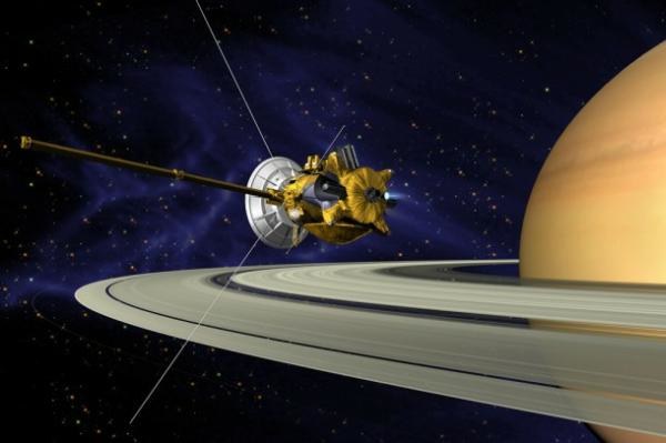 Wizualizacja sondy Cassini w systemie Saturna. /NASA