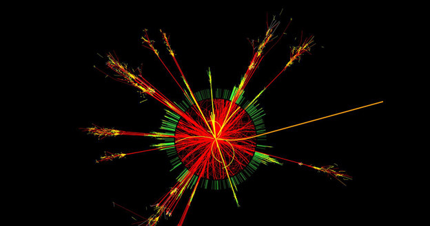 Wizualizacja zderzenia dwóch protonów w którym powstaje mikroskopijna czarna dziura. Źródło: CERN /materiały prasowe