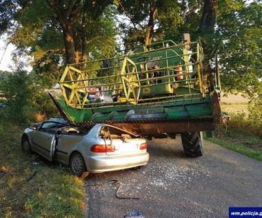 Wjechał czołowo pod kombajn. Ale miał szczęście!