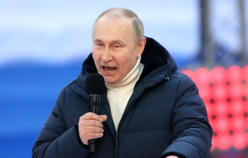Władimir Putin podczas wystąpienia w rocznicę aneksji Krymu /Getty Images Europa /Getty Images