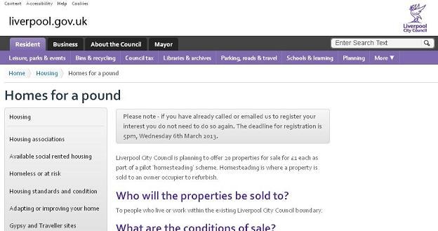 Władze Liverpoolu sprzedają domy za funta /