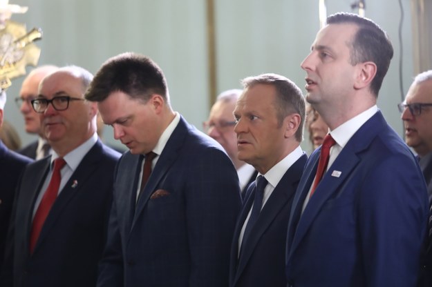 Włodzimierz Czarzasty, Szymon Hołownia, Donald Tusk i Władysław Kosiniak-Kamysz /Tomasz Gzell /PAP